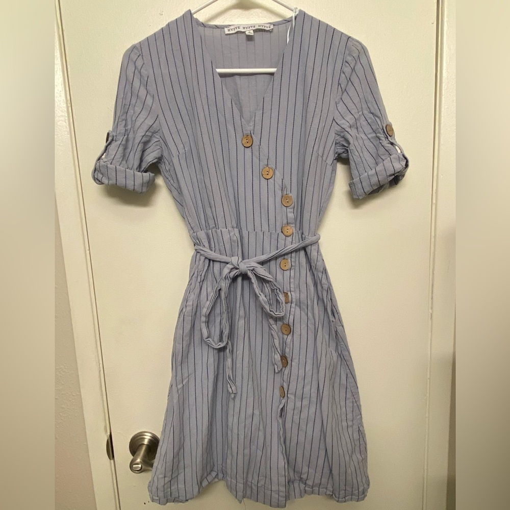 HYFVE Striped Button Midi Dress in Blue and Brown